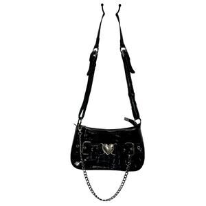 Punk Shoulder Bag Gothic Purse Y2K Cool Style Trendy Women Black Croc Embossed